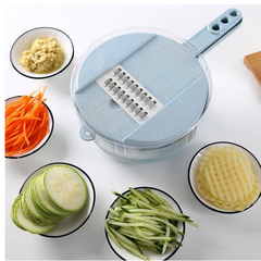 One Pass Slicer seen from above with sliced vegetables in the catching bowl