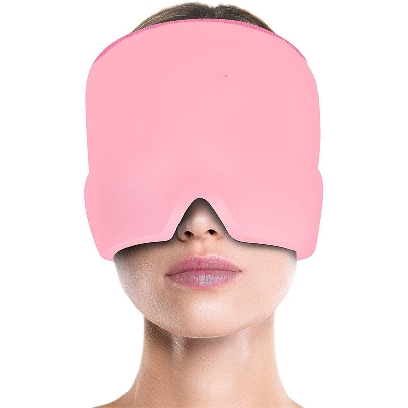 Quiet Hour Wrap, a pink gel-lined head wrap worn over the eyes and temples