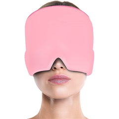 Quiet Hour Wrap, a pink gel-lined head wrap worn over the eyes and temples